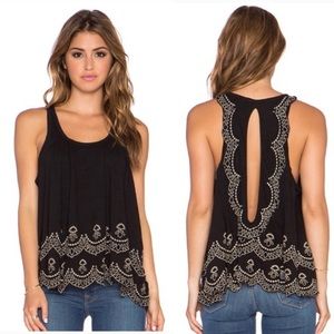 Free People Toosaloosa Attina Boho Tank Black Embroidered Lace Sz M